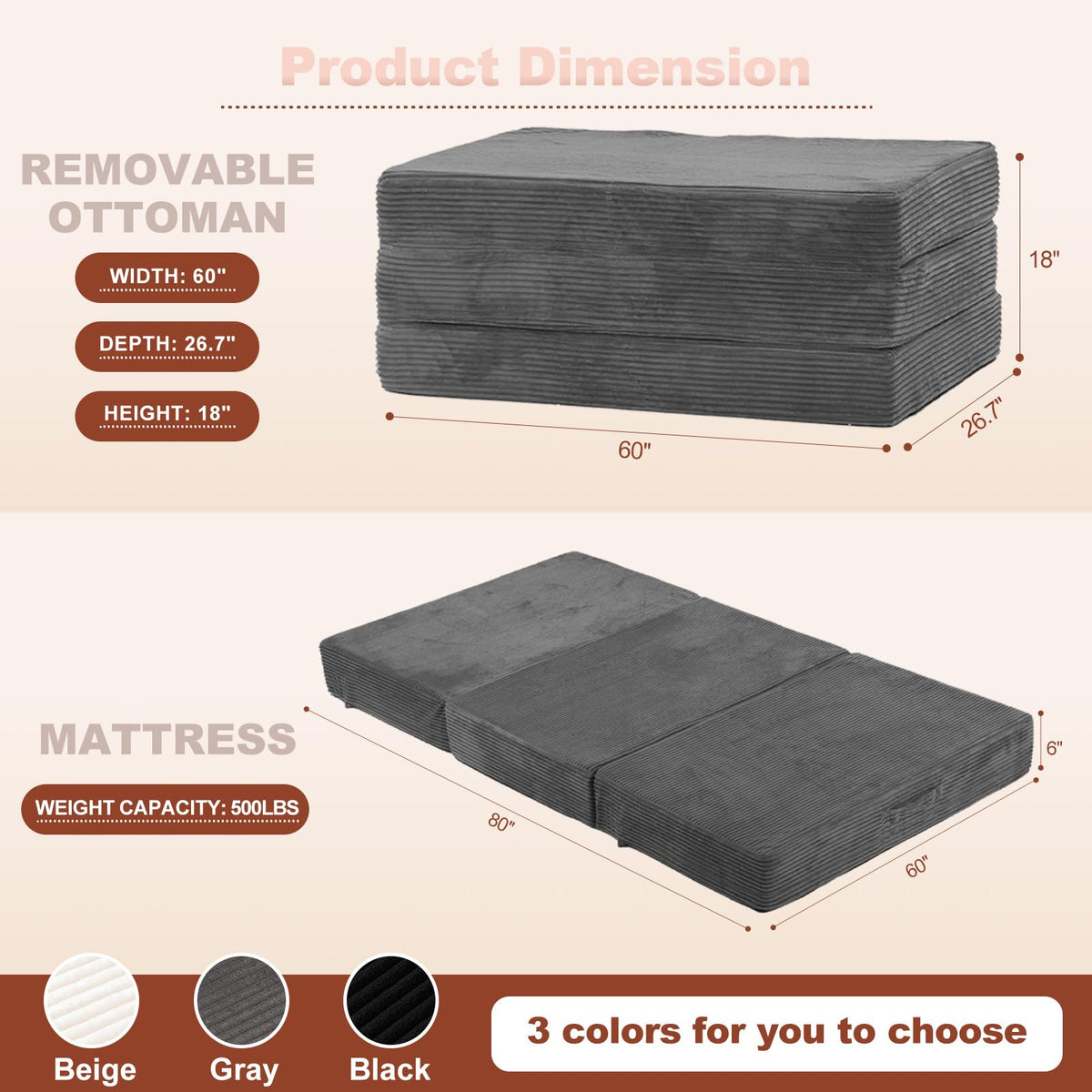 6-Inch Tri-Fold Foldable Mattress M200403