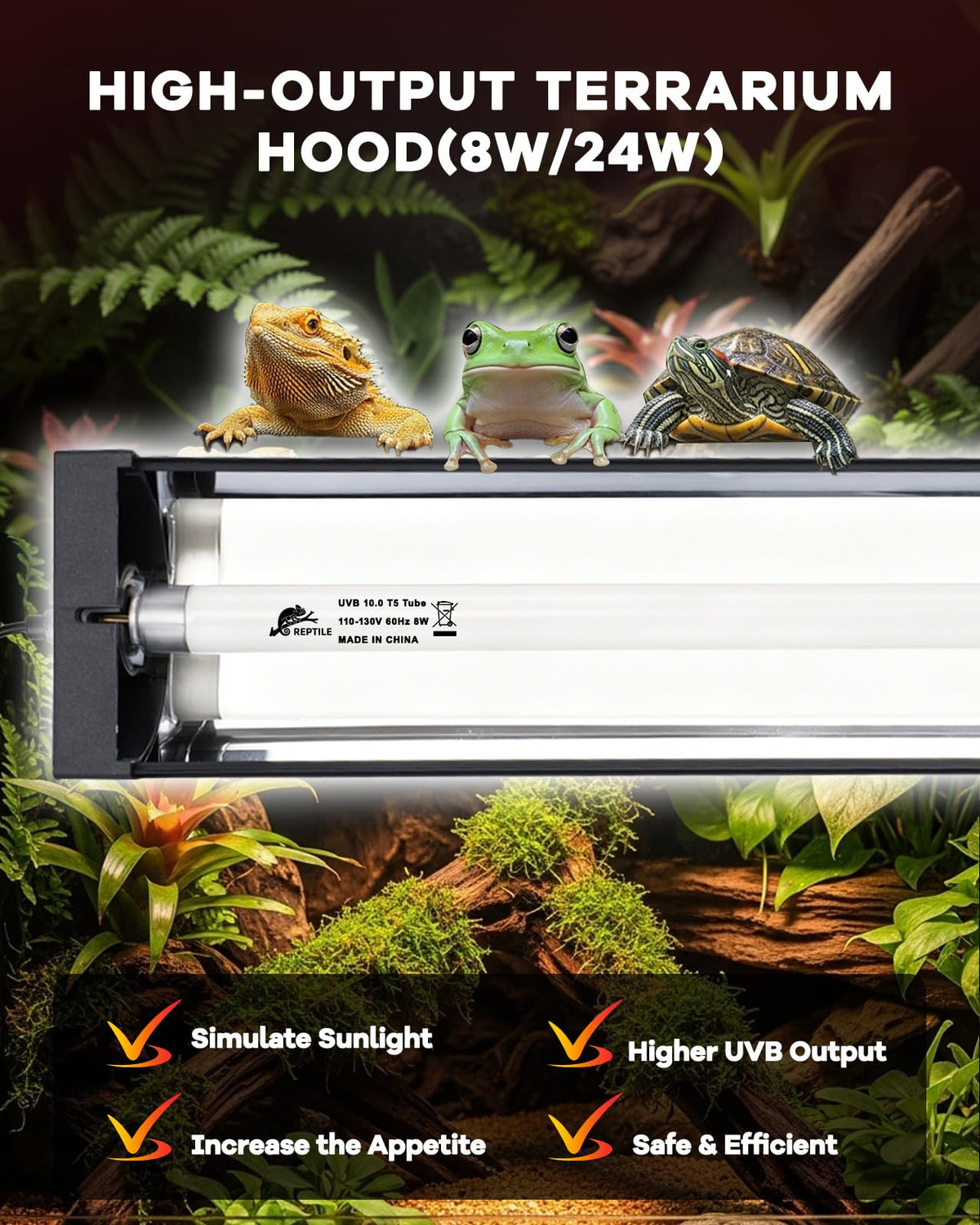 8W T5 UVB Reptile Light Fixture Combo Kit V67975