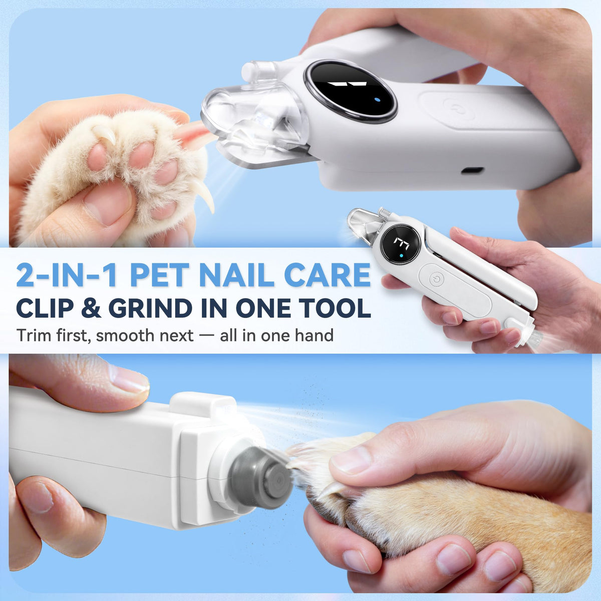 2-in-1 Quiet Electric Pet Nail Clipper & Grinder with Light Y2780