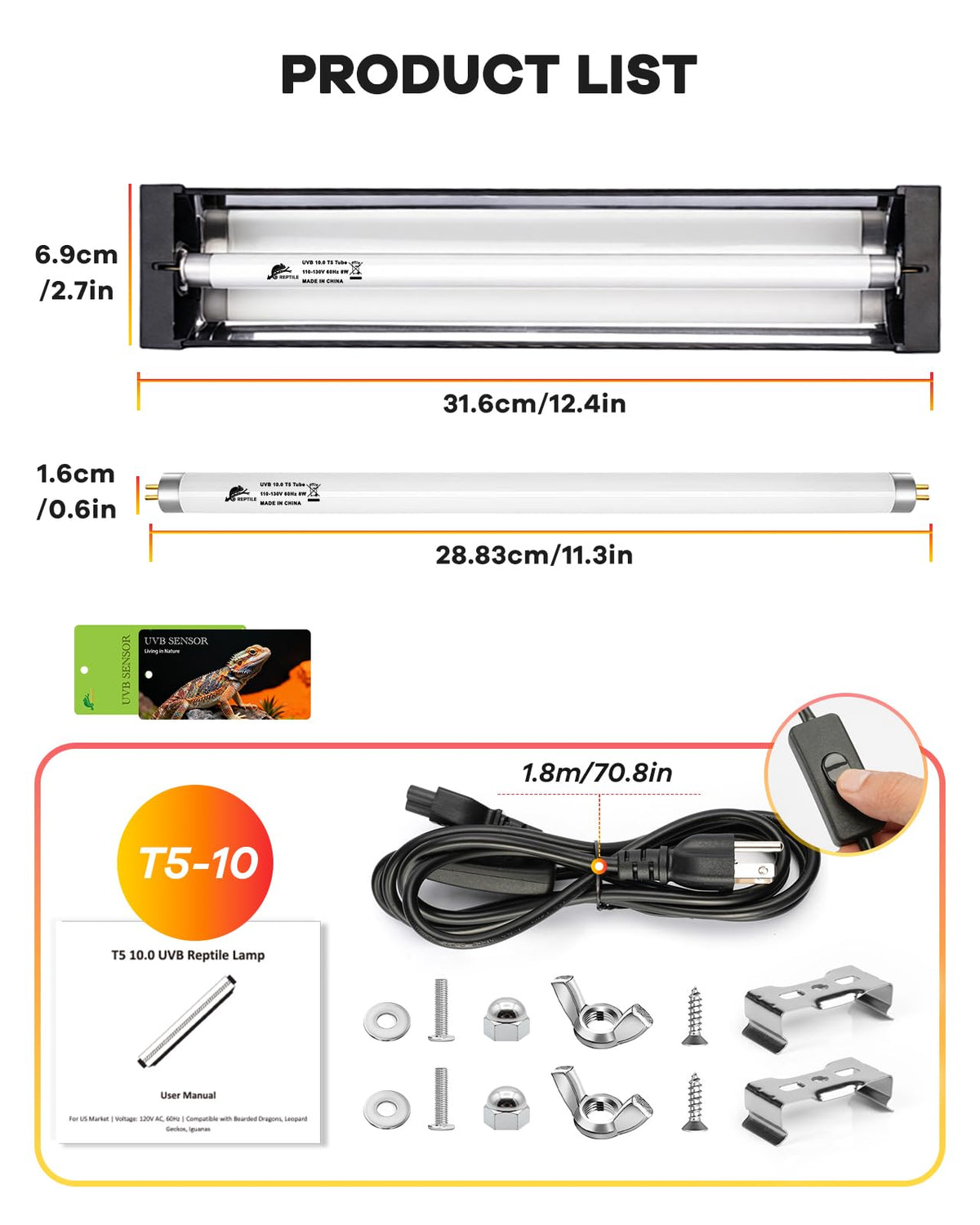 8W T5 UVB Reptile Light Fixture Combo Kit V67975