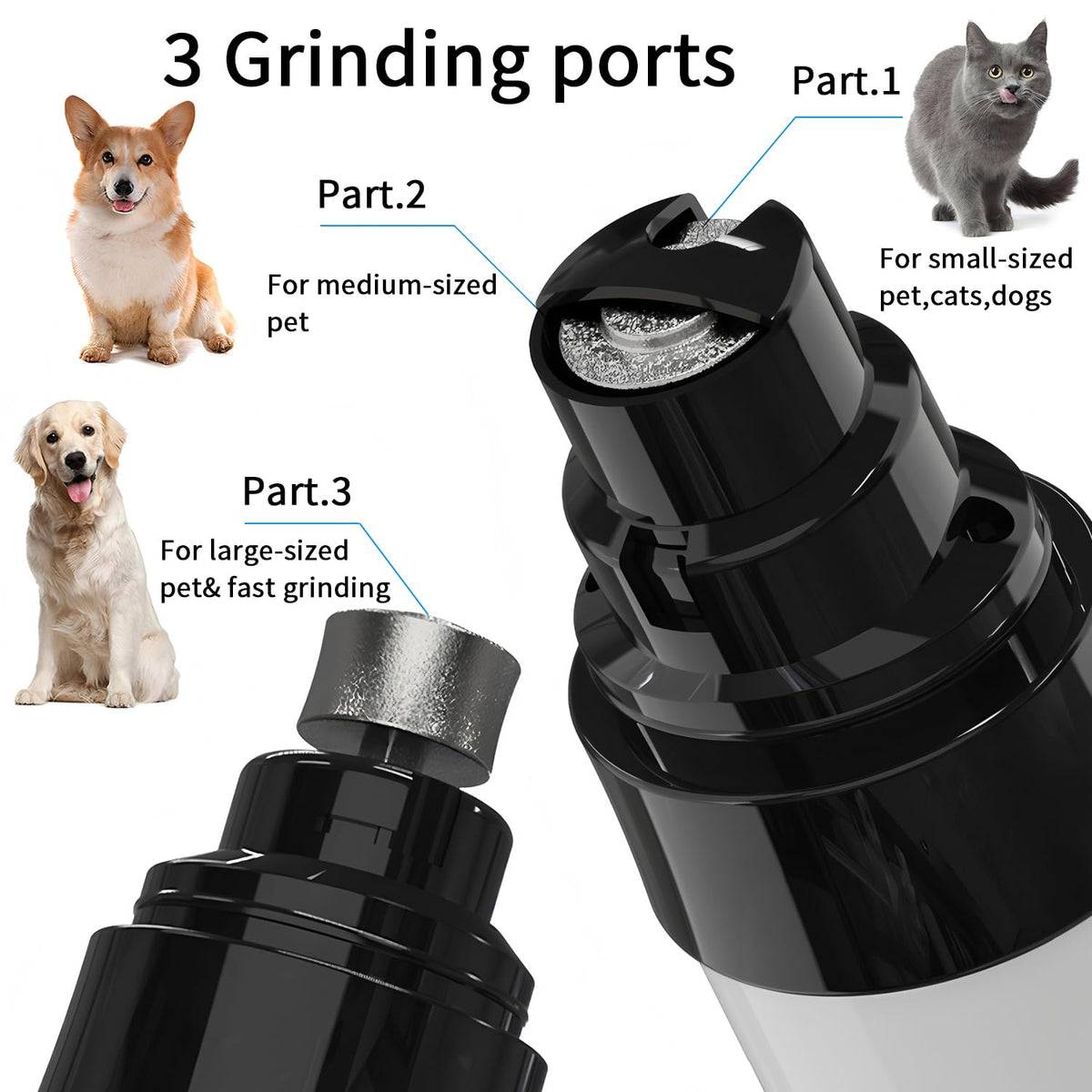 Electric Dog Nail Grinder with 3 Diamond Grinding Heads A46574