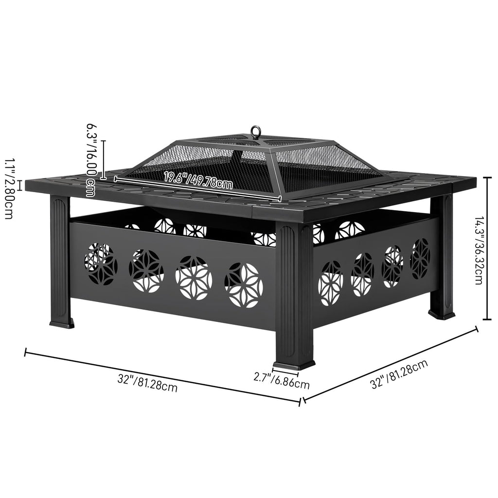 32 Inch Square Wood Burning Fire Pit Table L468304