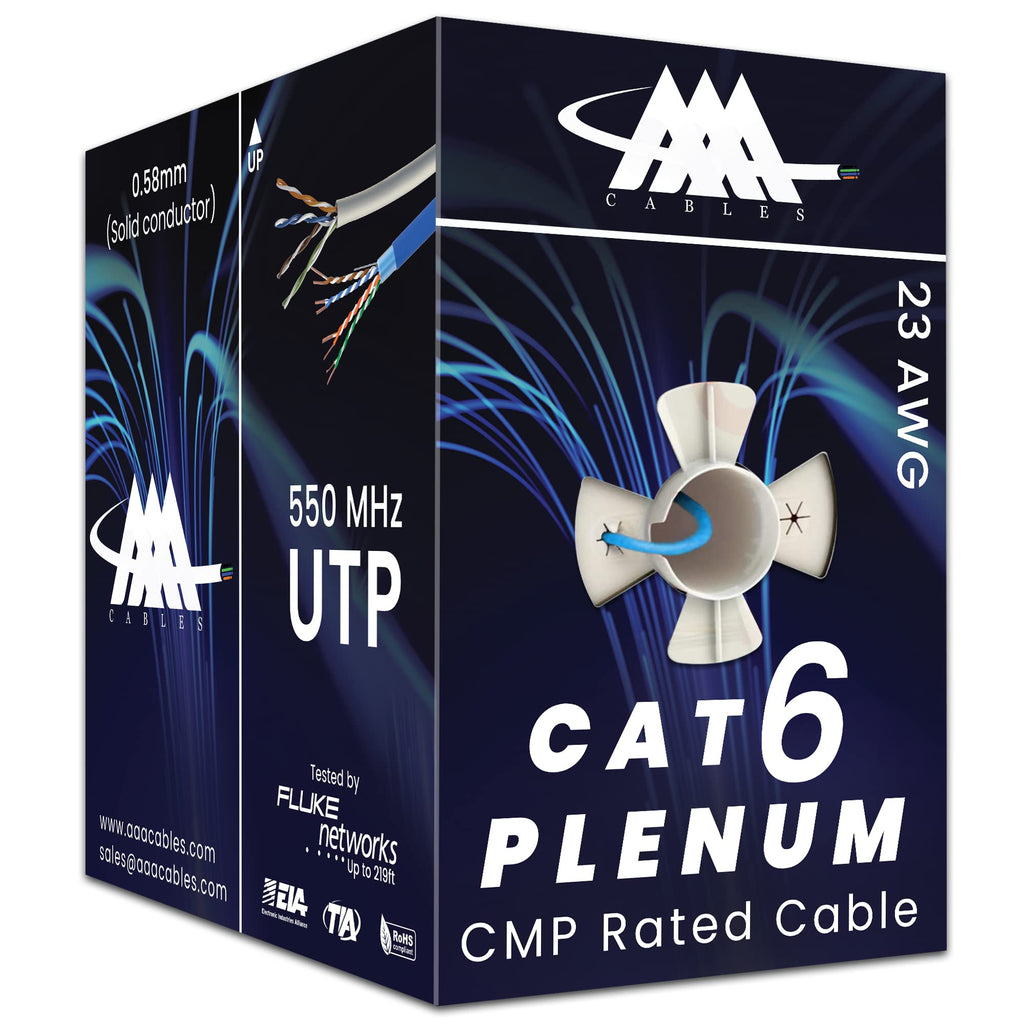 CAT6 Plenum Ethernet Cable 1000ft UTP 23AWG Blue H93571