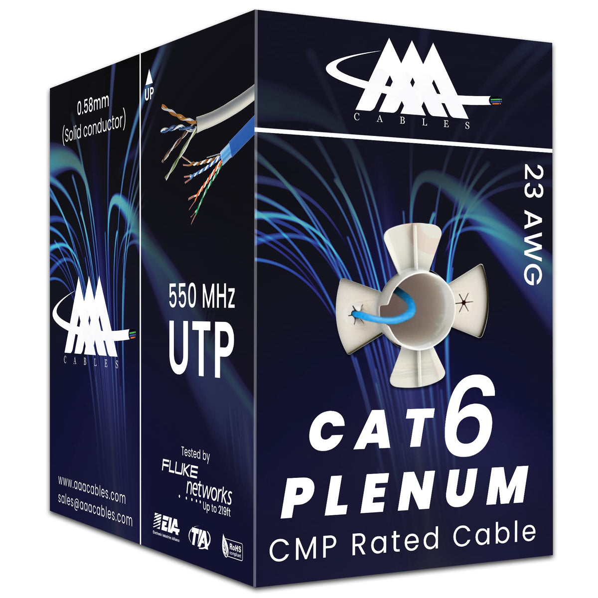 CAT6 Plenum Ethernet Cable 1000ft UTP 23AWG Blue H93571