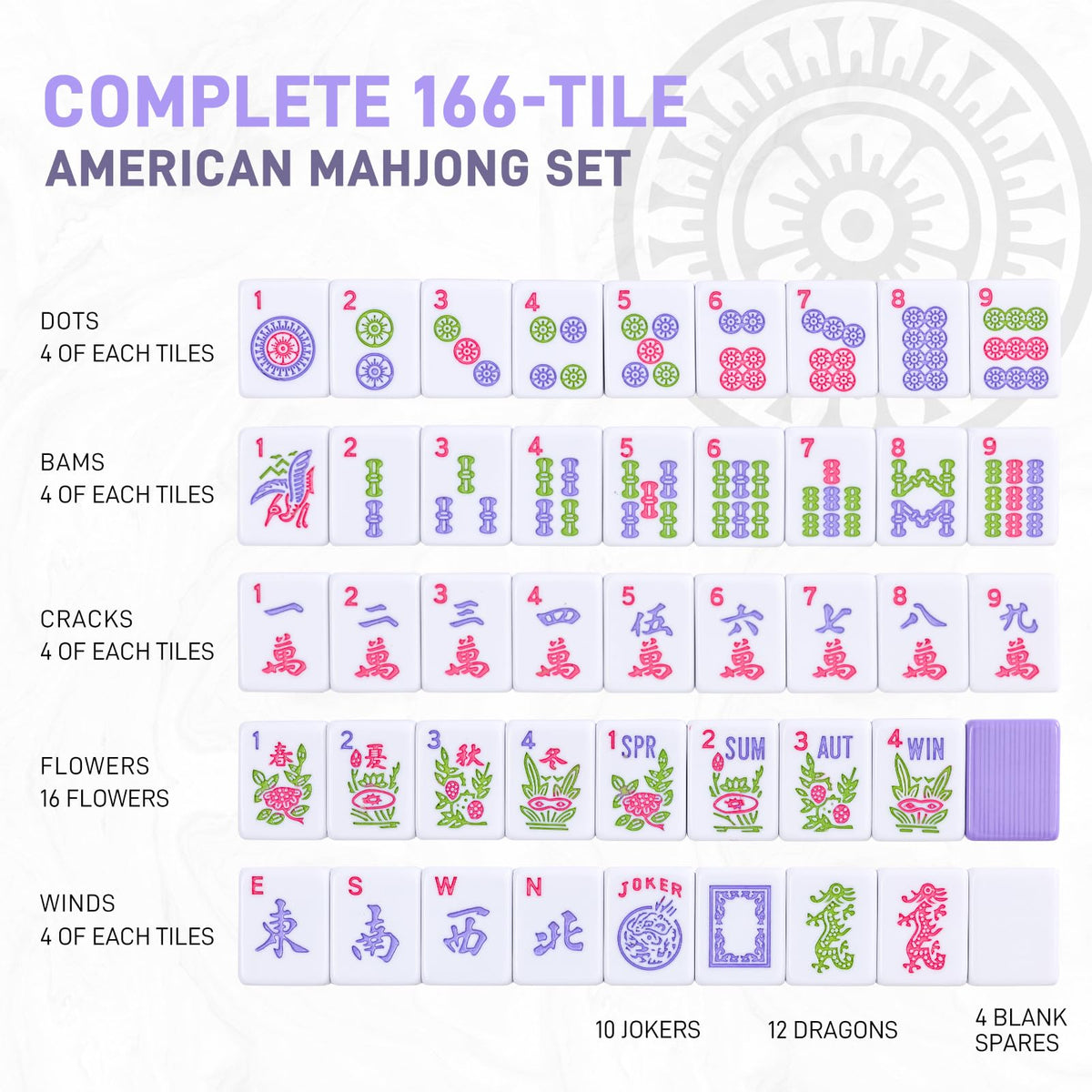 Purple 166 Tile Mahjong Set with Racks and Bag E934692