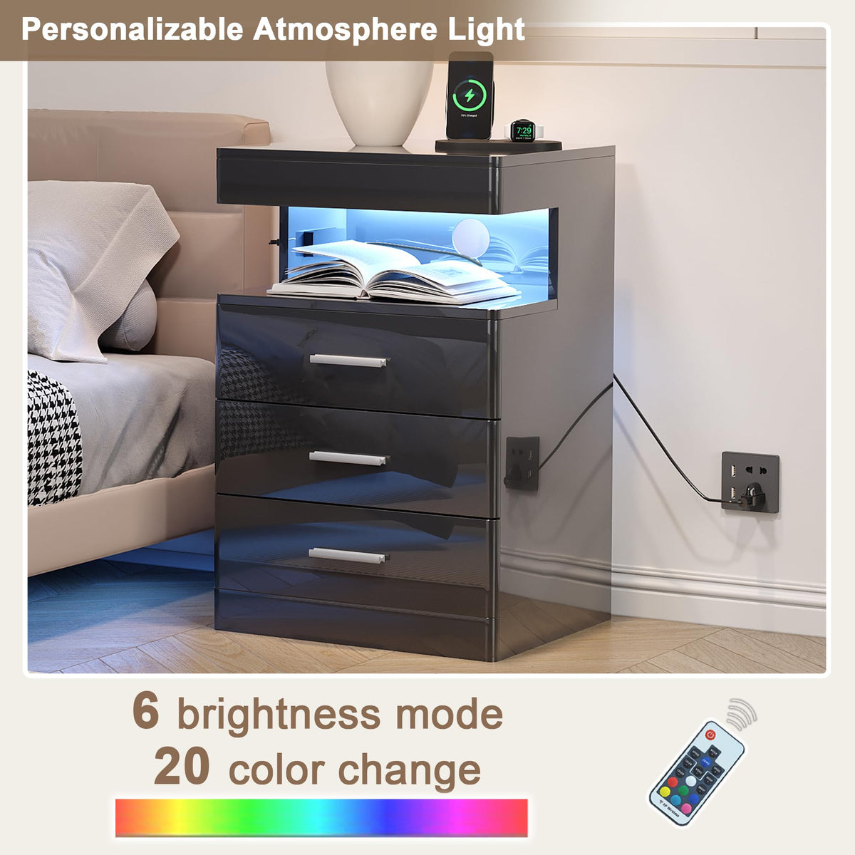 Led Nightstand with Charging Station H6664