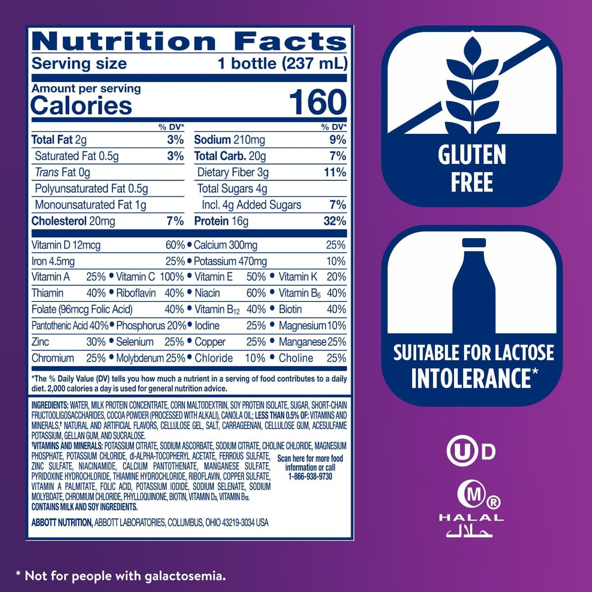 Chocolate Nutrition Shake with Fiber, 16g Protein, 8 fl oz, 24 Pack L636023