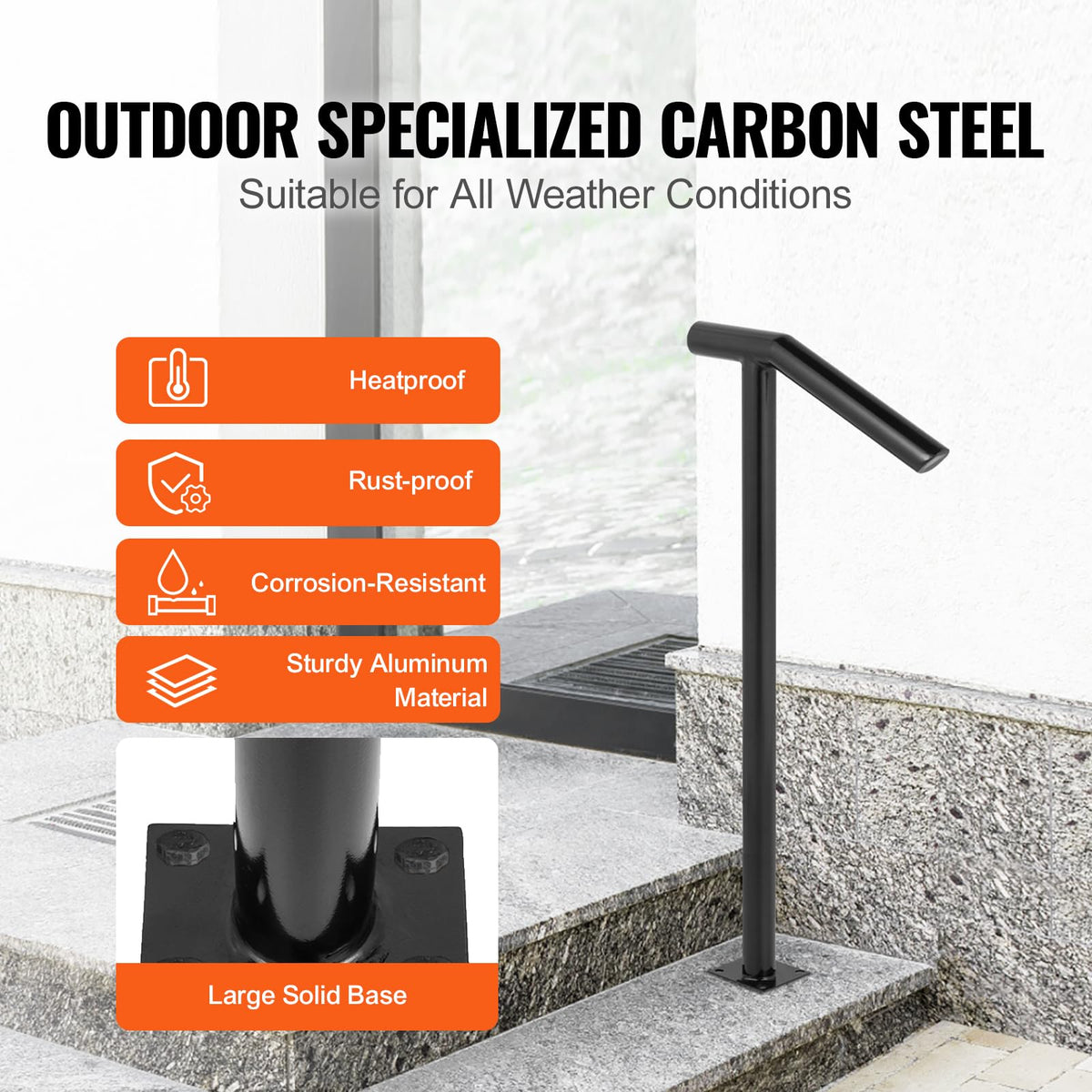Black Steel Railing 330LBS Capacity Metal Handrails M859