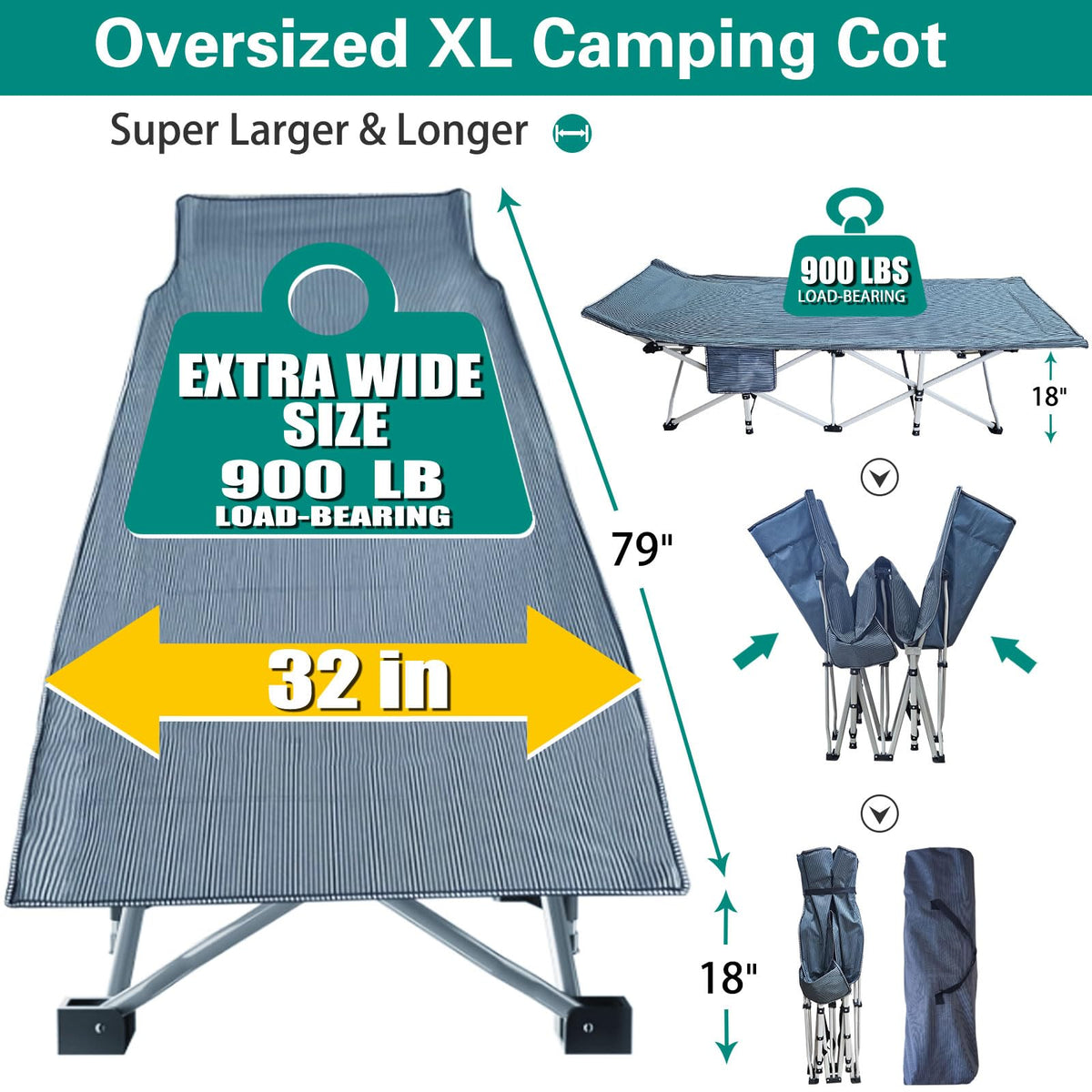 32" XXL Camping Cot with Mattress D756
