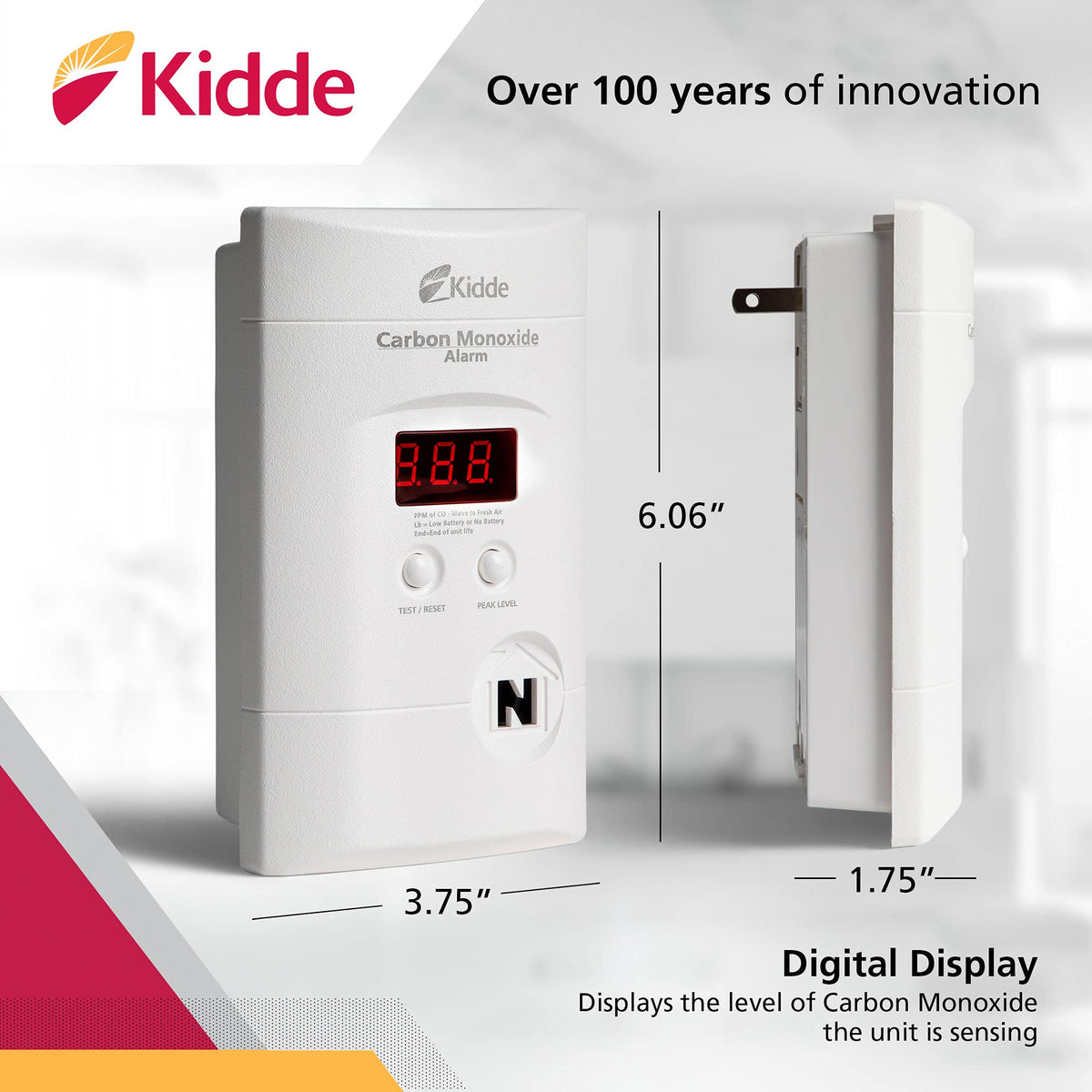 Carbon Monoxide Detector, Plug-In with Digital Display S13980