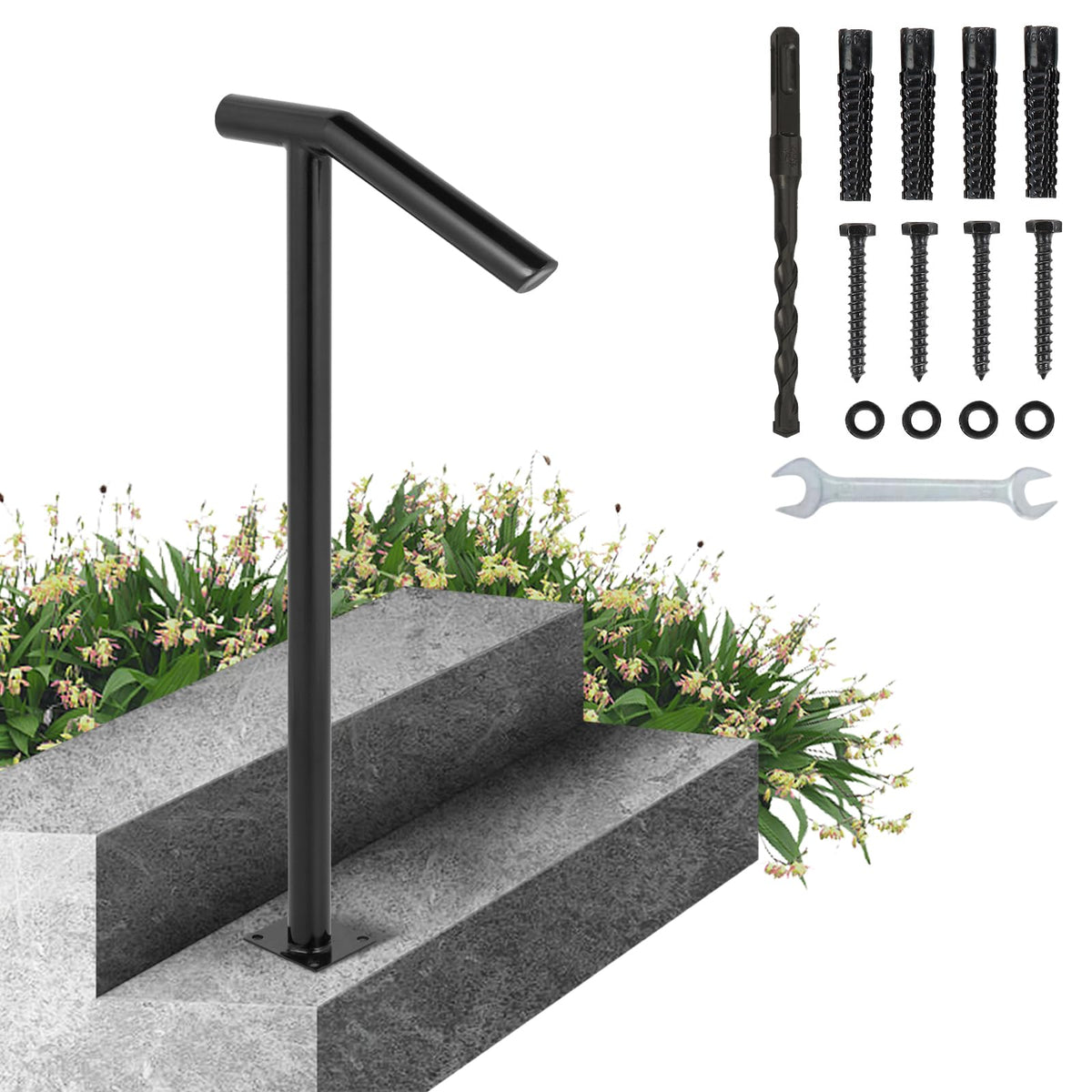 Black Steel Railing 330LBS Capacity Metal Handrails M859