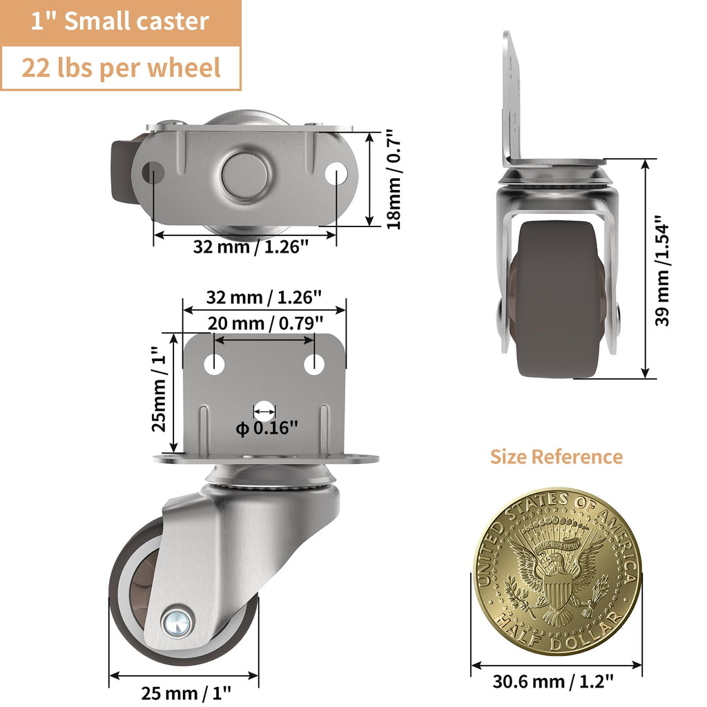 1" Swivel Plate Casters, 4 Pcs B22760