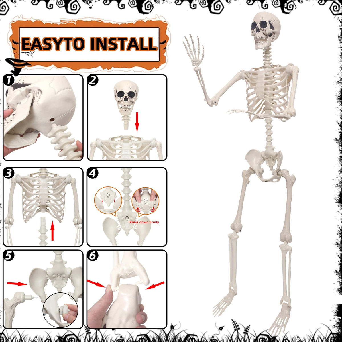 Life Size Poseable Plastic Skeleton with Banner P6589