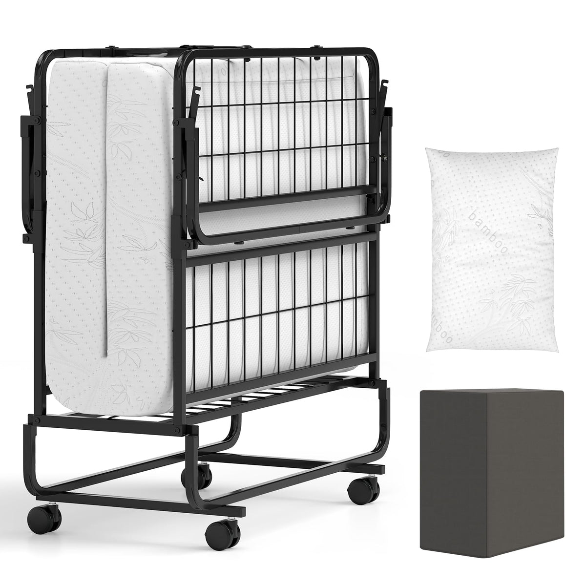 Twin Folding Bed with 5 Inch Mattress and Metal Frame S101