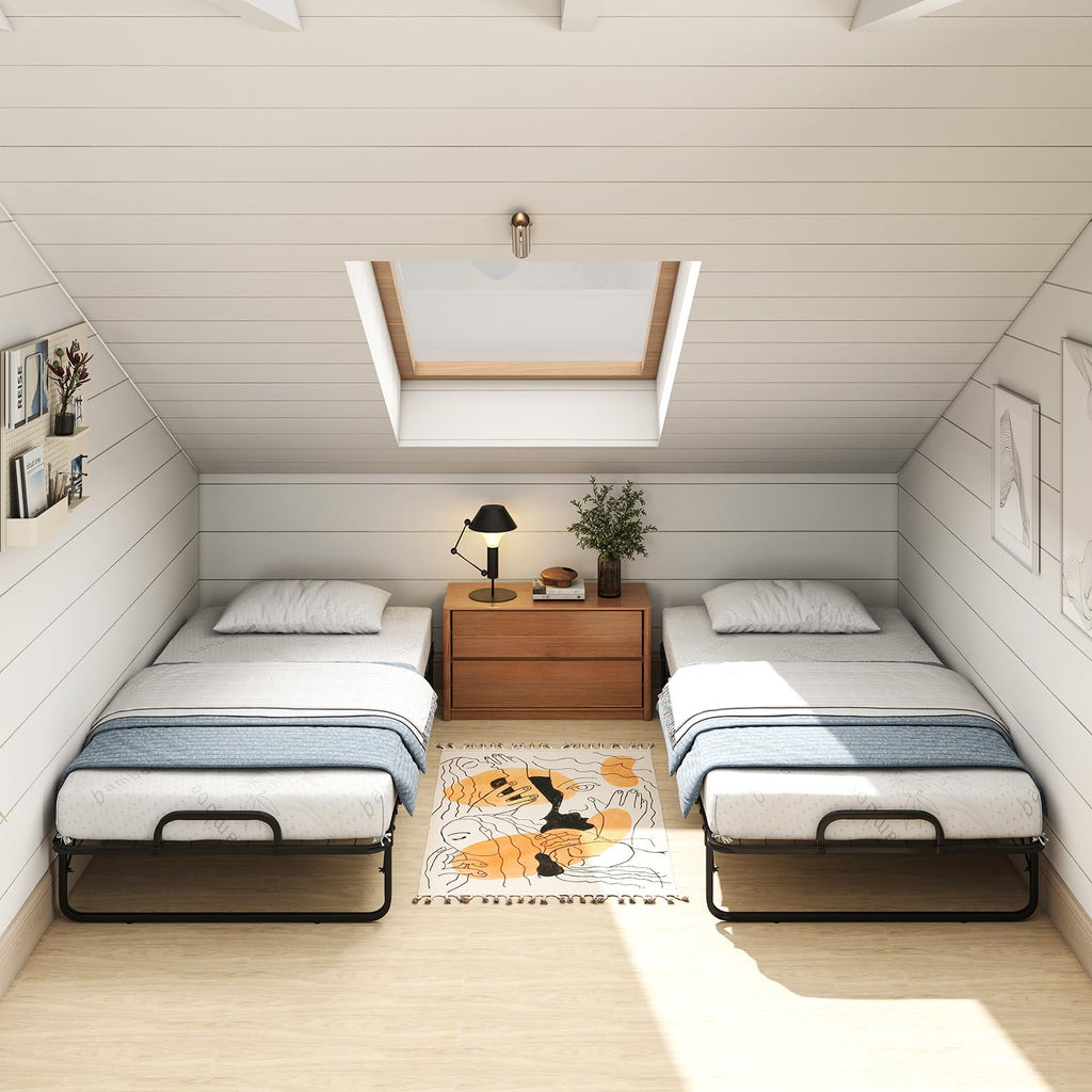 Twin Folding Bed with 5 Inch Mattress and Metal Frame S101