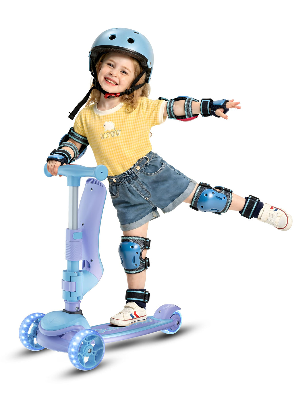 2-in-1 Folding Kick Scooter with Removable Seat and 3 PU Light-Up Wheels A327612
