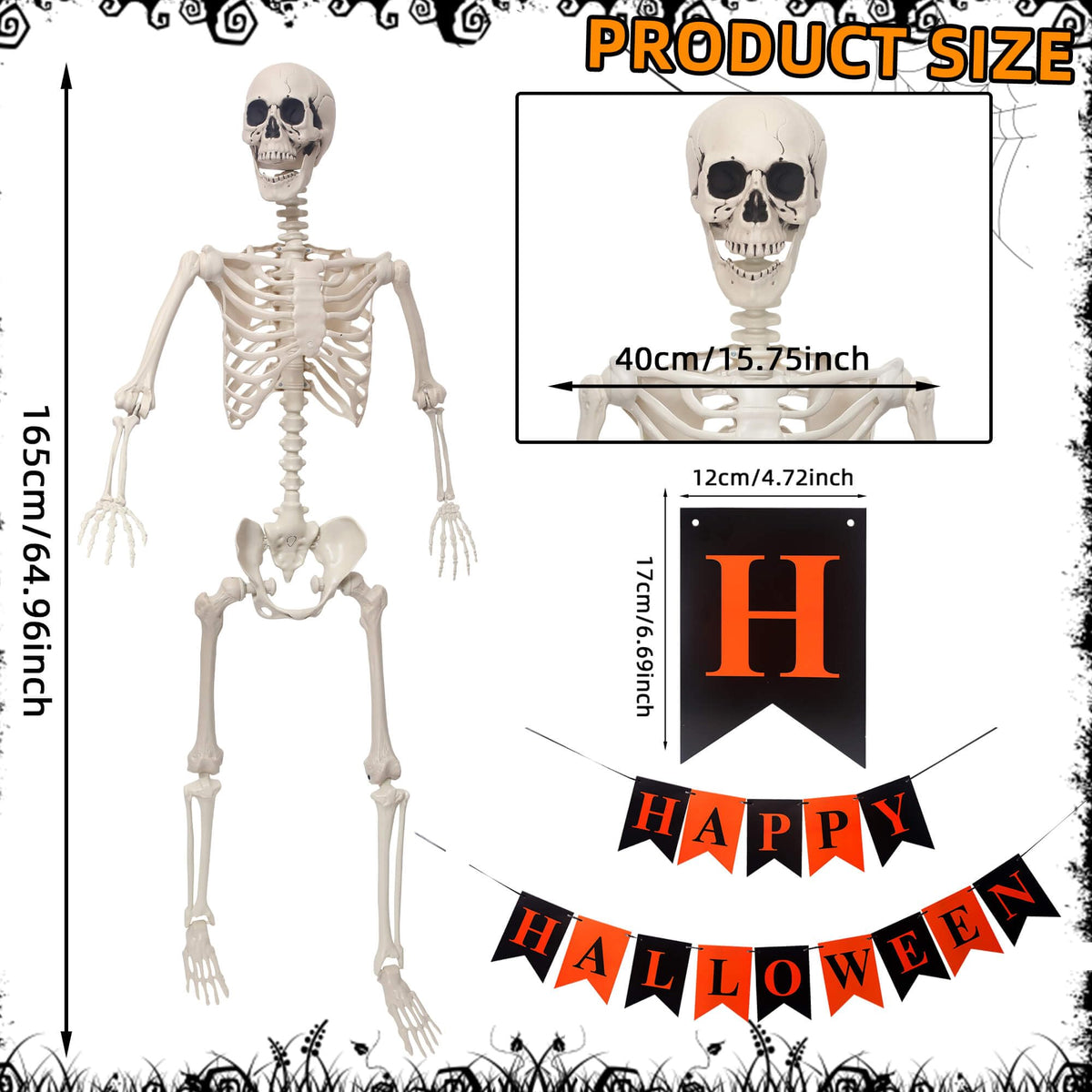 Life Size Poseable Plastic Skeleton with Banner P6589