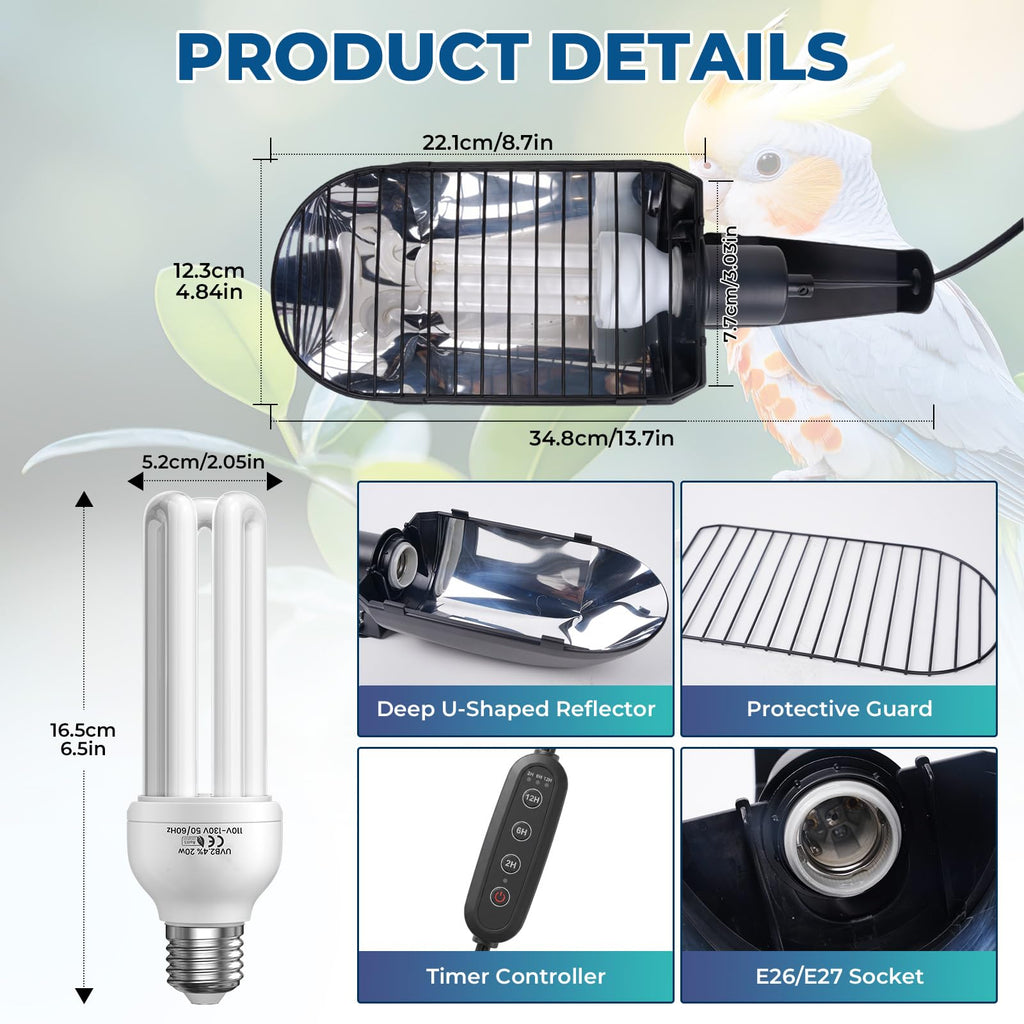 2.4% UVB Bird Cage Light Fixture Combo Kit with Adjustable Timer K691038