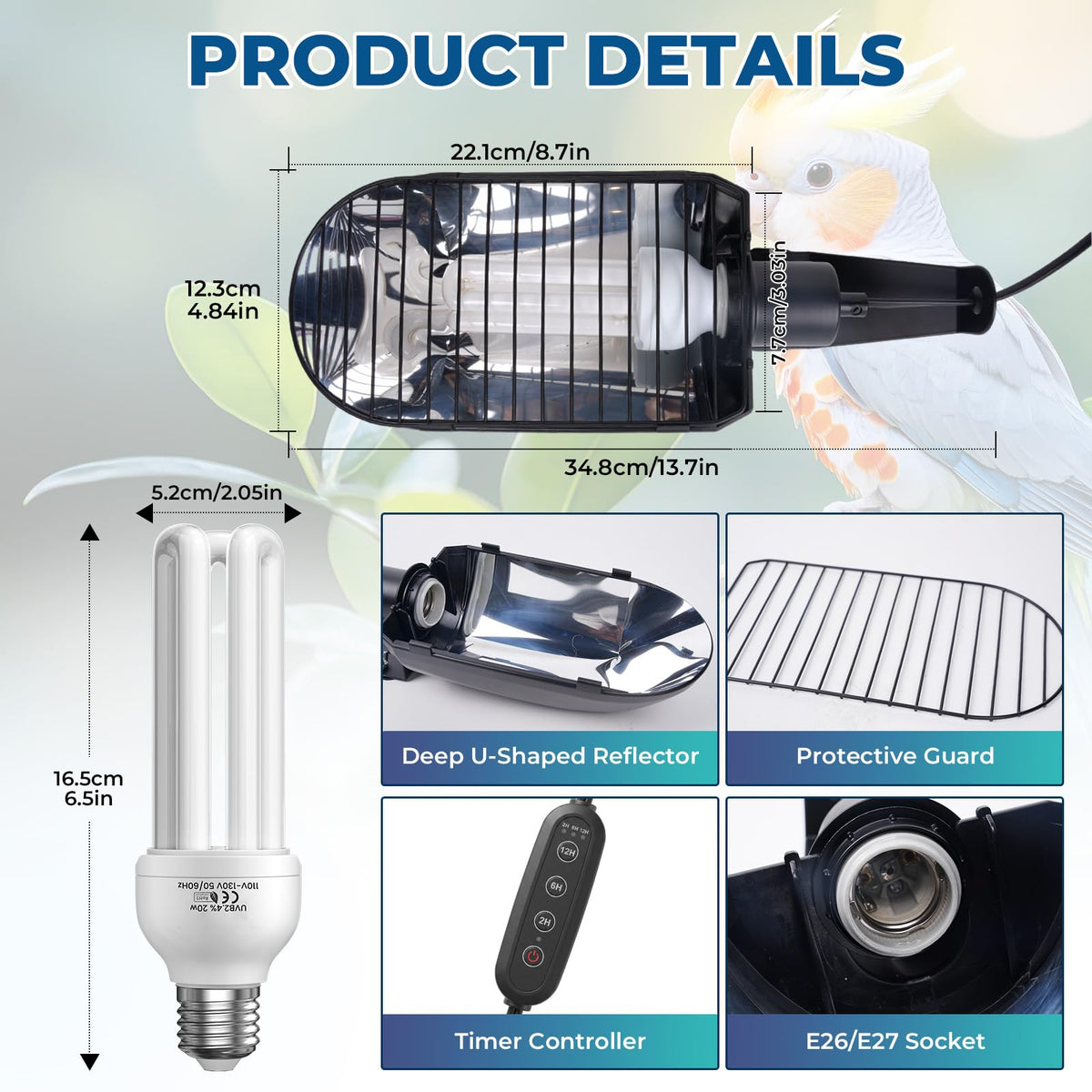 2.4% UVB Bird Cage Light Fixture Combo Kit with Adjustable Timer K691038