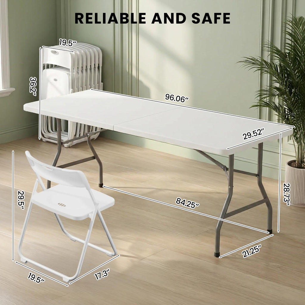 8FT Foldable Table Set with 10 Pack Plastic Folding Chairs E914