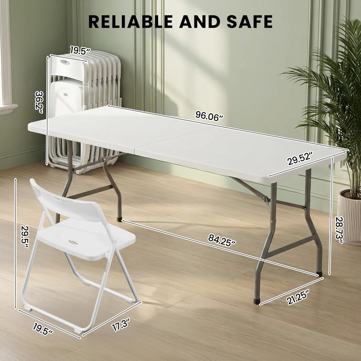 8FT Foldable Table Set with 10 Pack Plastic Folding Chairs E914