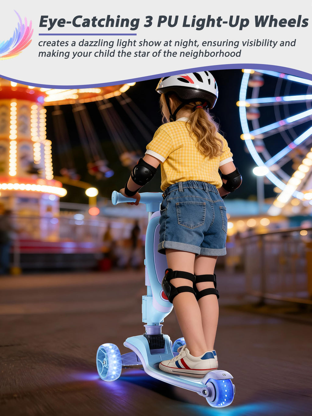 2-in-1 Folding Kick Scooter with Removable Seat and 3 PU Light-Up Wheels A327612