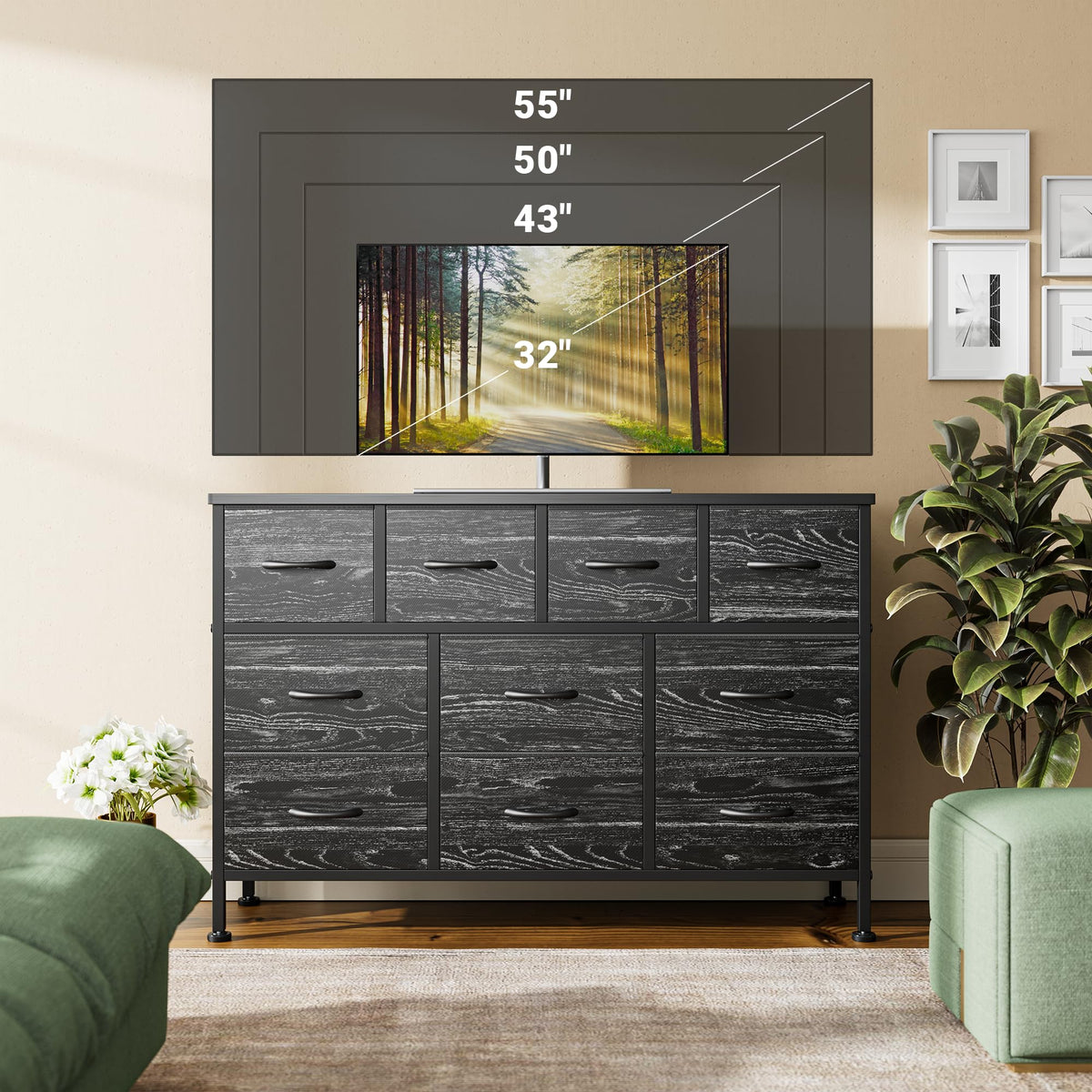 Black 10 Drawer Fabric Dresser Q191
