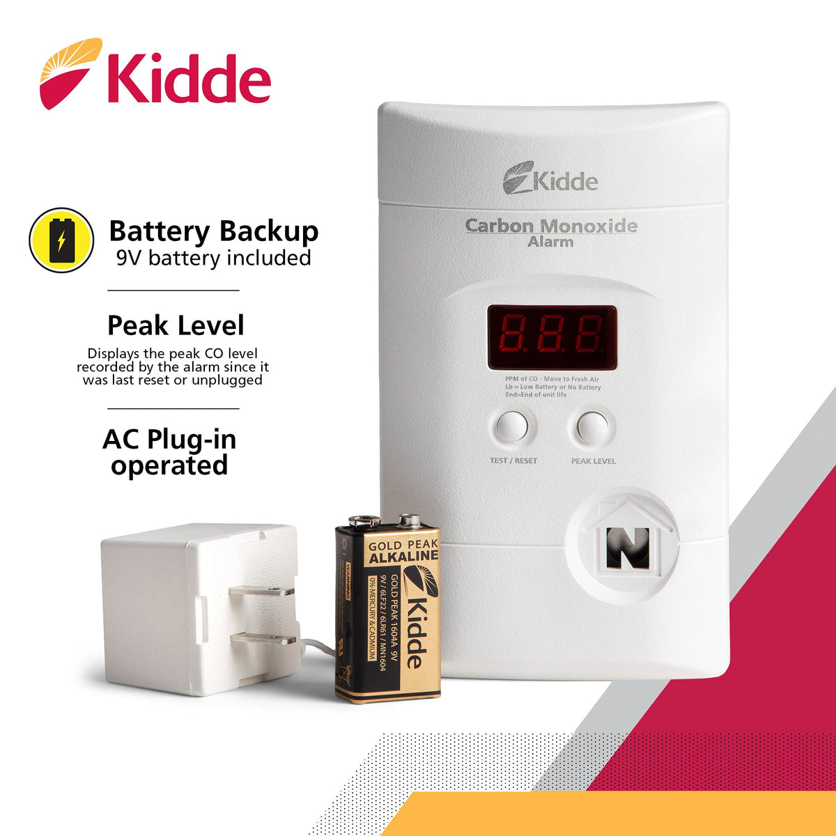 Carbon Monoxide Detector, Plug-In with Digital Display S13980
