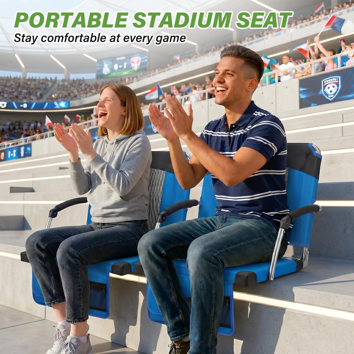 2 Pack Blue Stadium Seats with Back Support & Armrests G45374