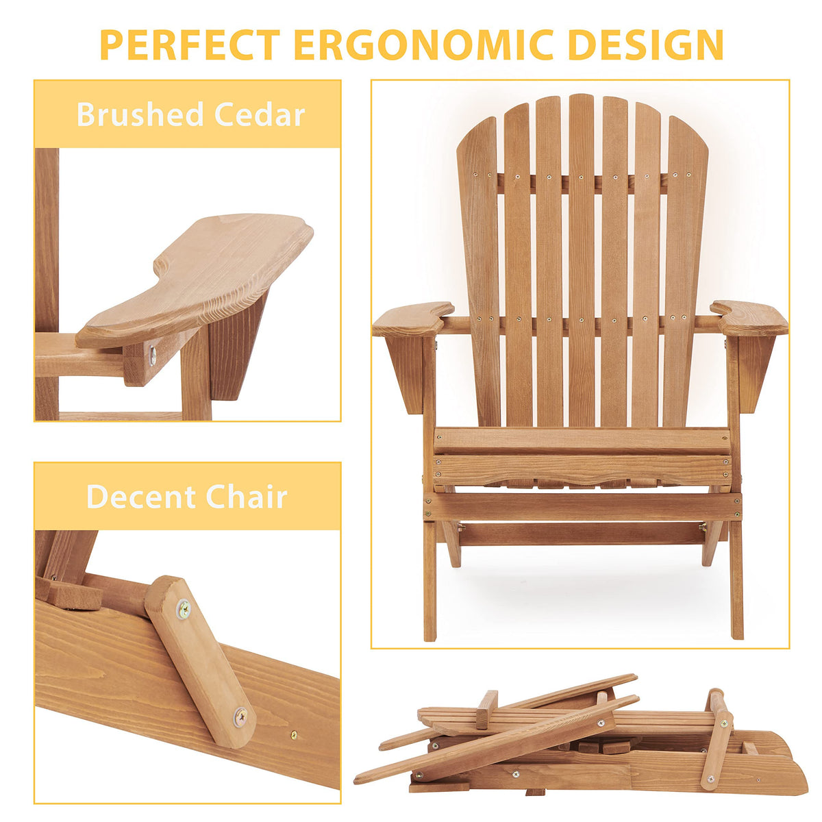 Set of 2 Light Brown Folding Wood Adirondack Chairs I881
