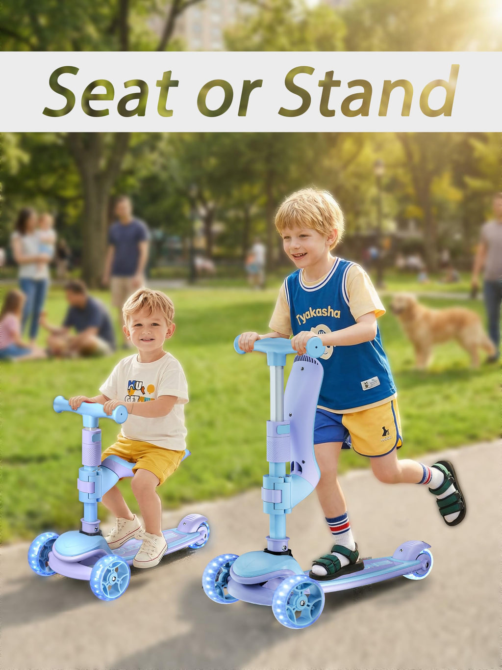 2-in-1 Folding Kick Scooter with Removable Seat and 3 PU Light-Up Wheels A327612