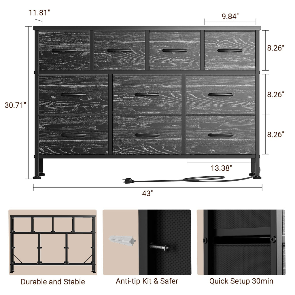 Black 10 Drawer Fabric Dresser Q191