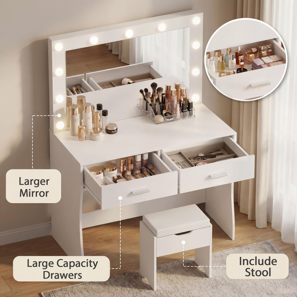 Vanity Desk with Lighted Mirror and 2 Drawers H1837