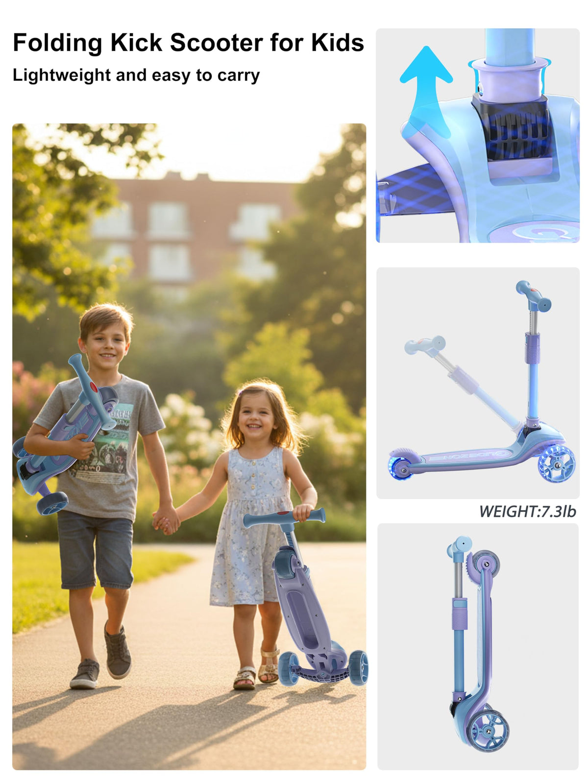 2-in-1 Folding Kick Scooter with Removable Seat and 3 PU Light-Up Wheels A327612