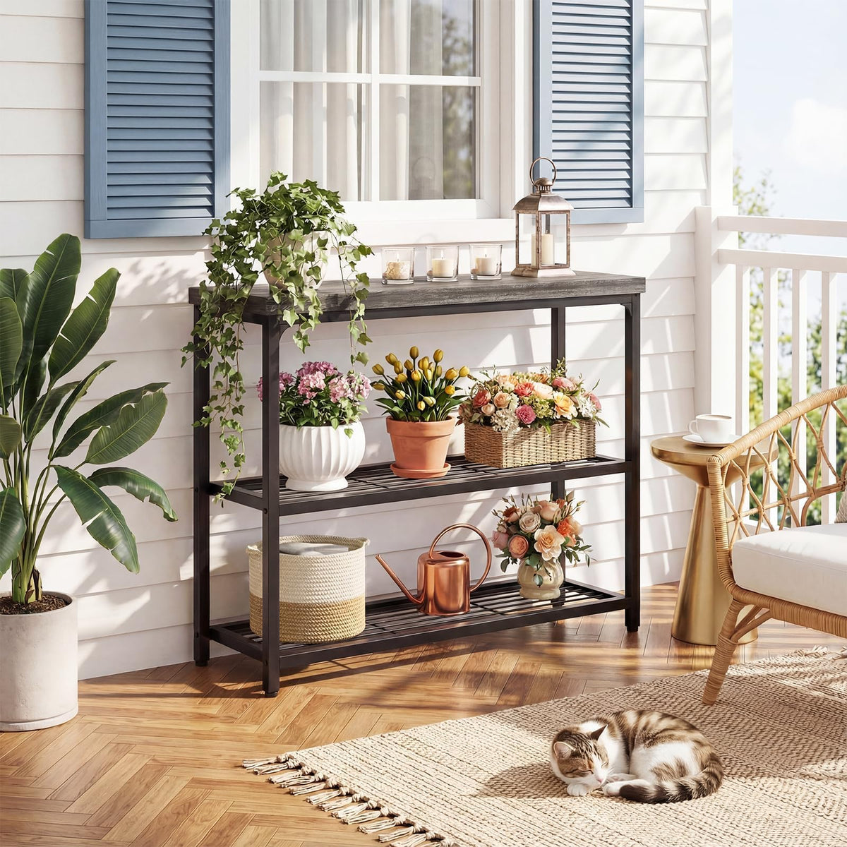 32" 3-Tier Oak Grey Console Table Q327