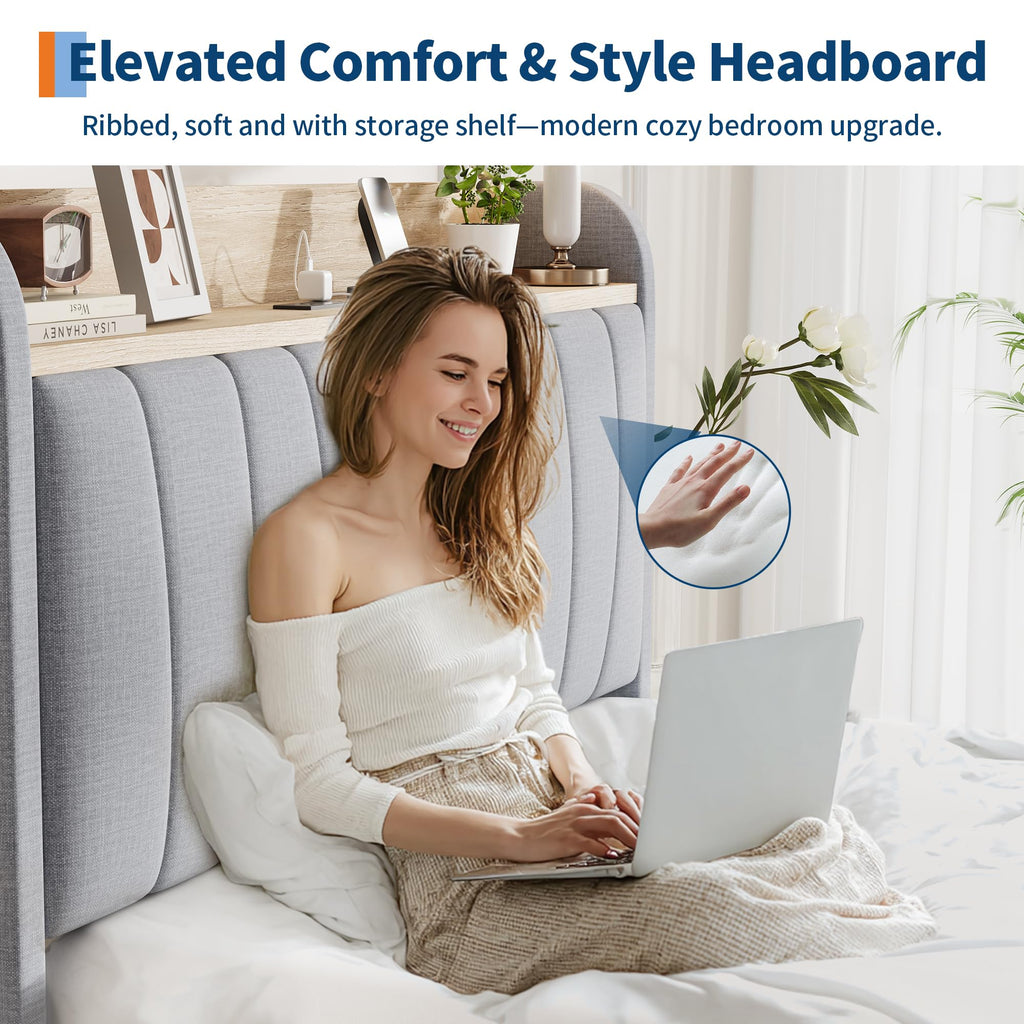Twin Bed Frame with Storage Headboard and Charging Station I9565
