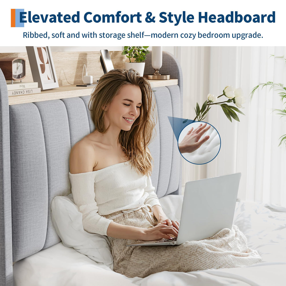 Twin Bed Frame with Storage Headboard and Charging Station I9565