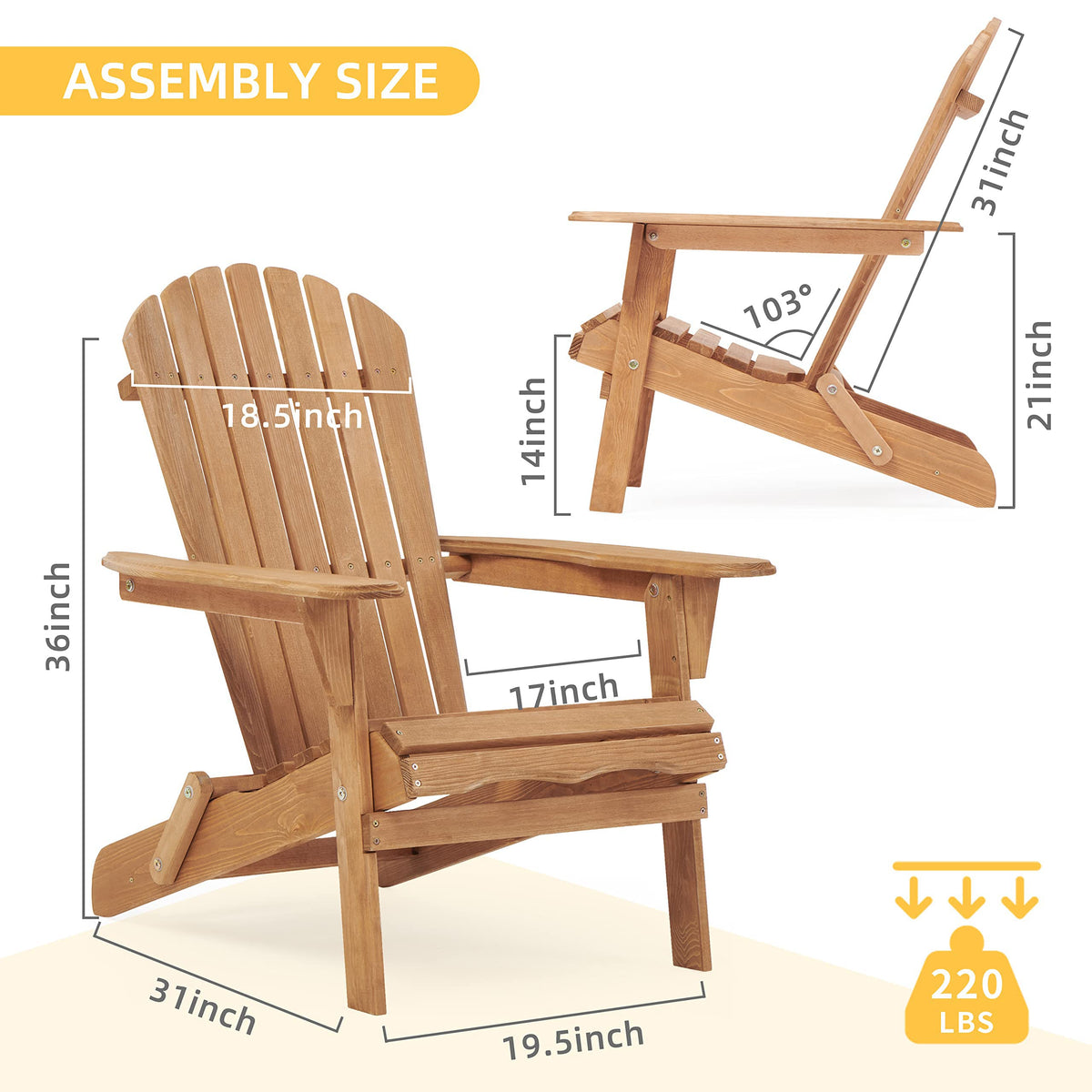 Set of 2 Light Brown Folding Wood Adirondack Chairs I881