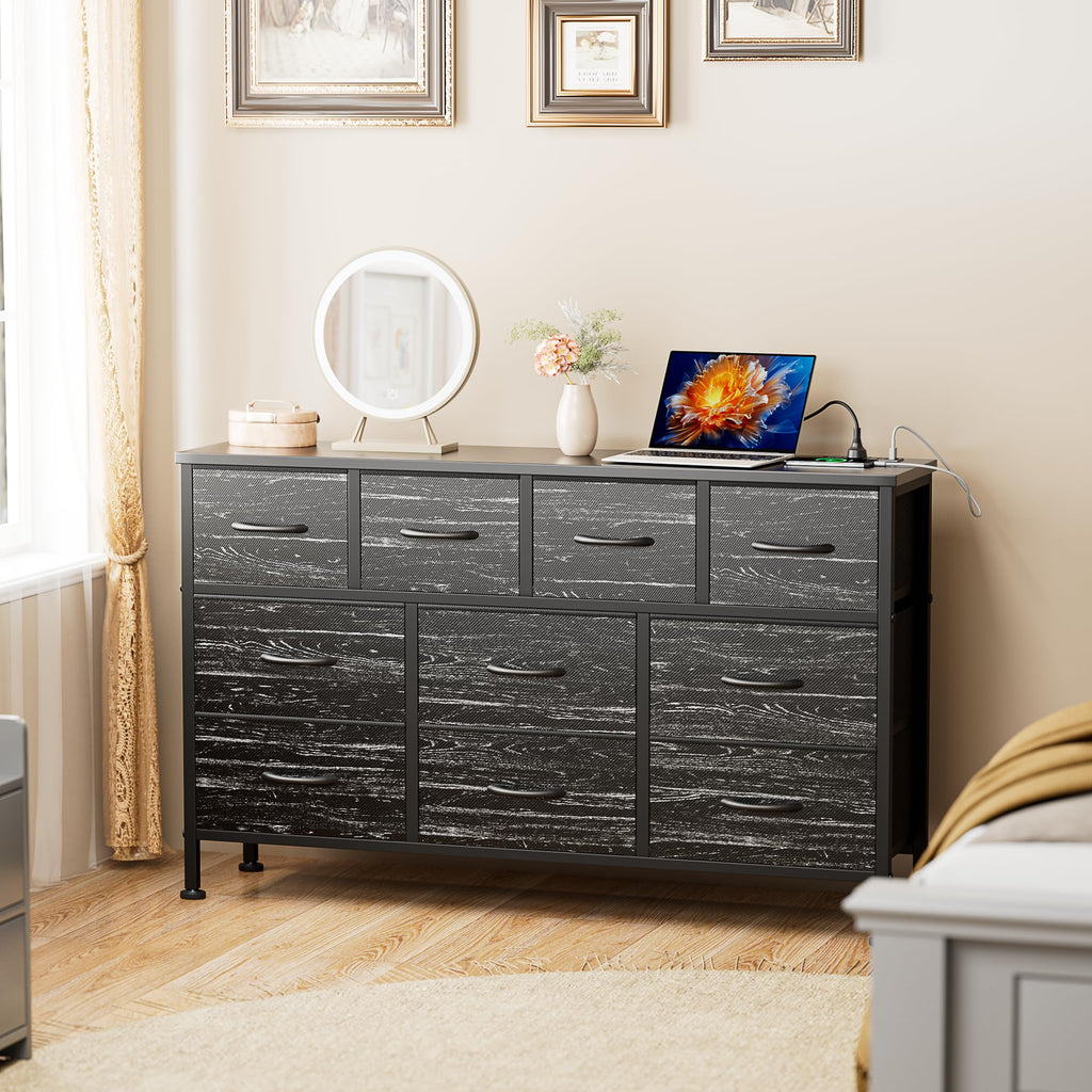 Black 10 Drawer Fabric Dresser Q191