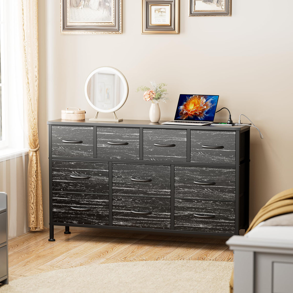Black 10 Drawer Fabric Dresser Q191