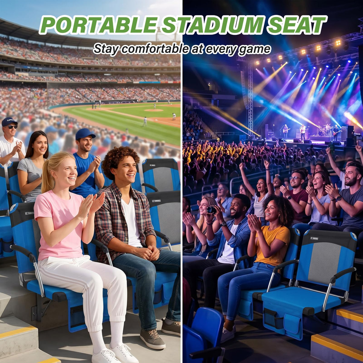 2 Pack Blue Stadium Seats with Back Support & Armrests G45374