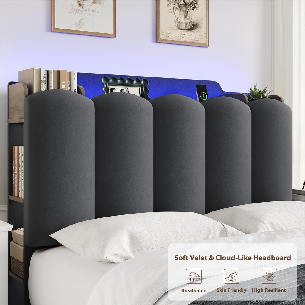 Twin Upholstered Platform Bed Frame with Storage Headboard A330063