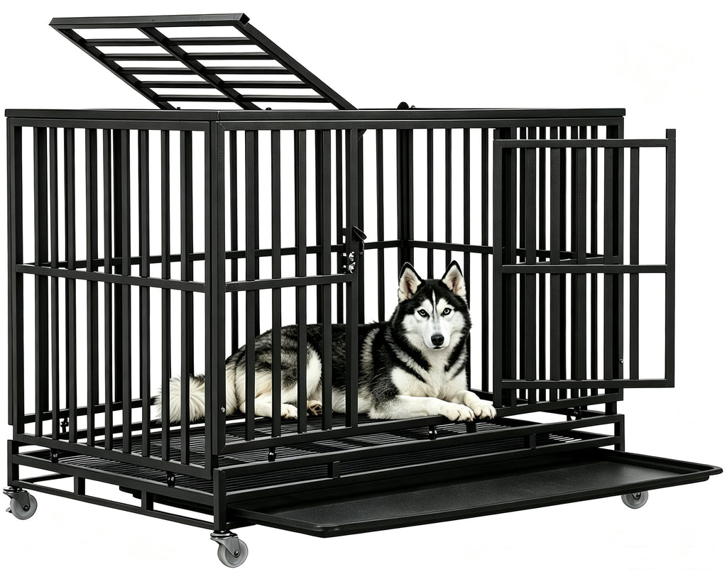 48 Inch Heavy Duty Metal Dog Crate with Double Door N359808