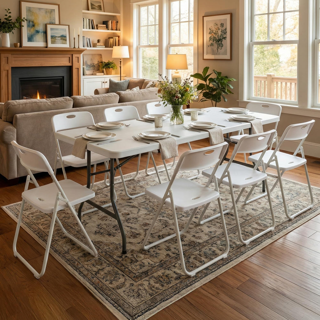 8FT Foldable Table Set with 10 Pack Plastic Folding Chairs E914