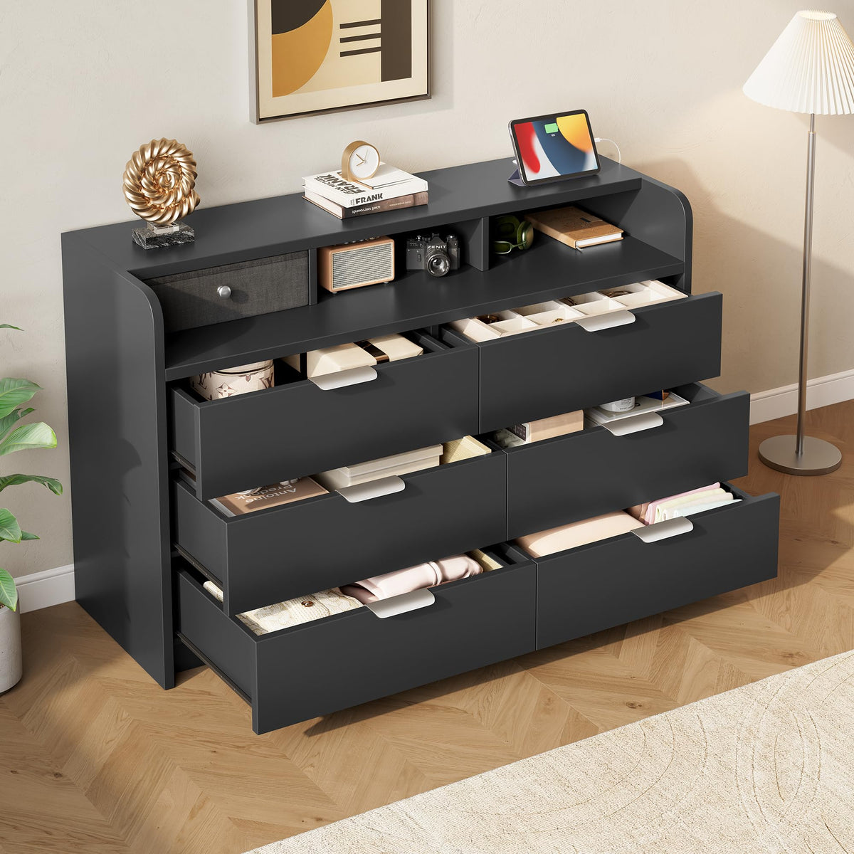 Black 9 Drawer Wood Dresser Q408