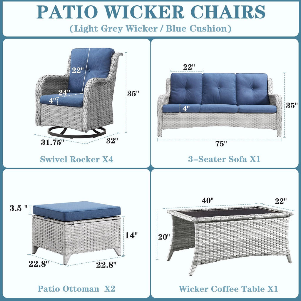 8 Piece Wicker Patio Furniture Set with Swivel Rocker Chairs and Coffee Table S707386