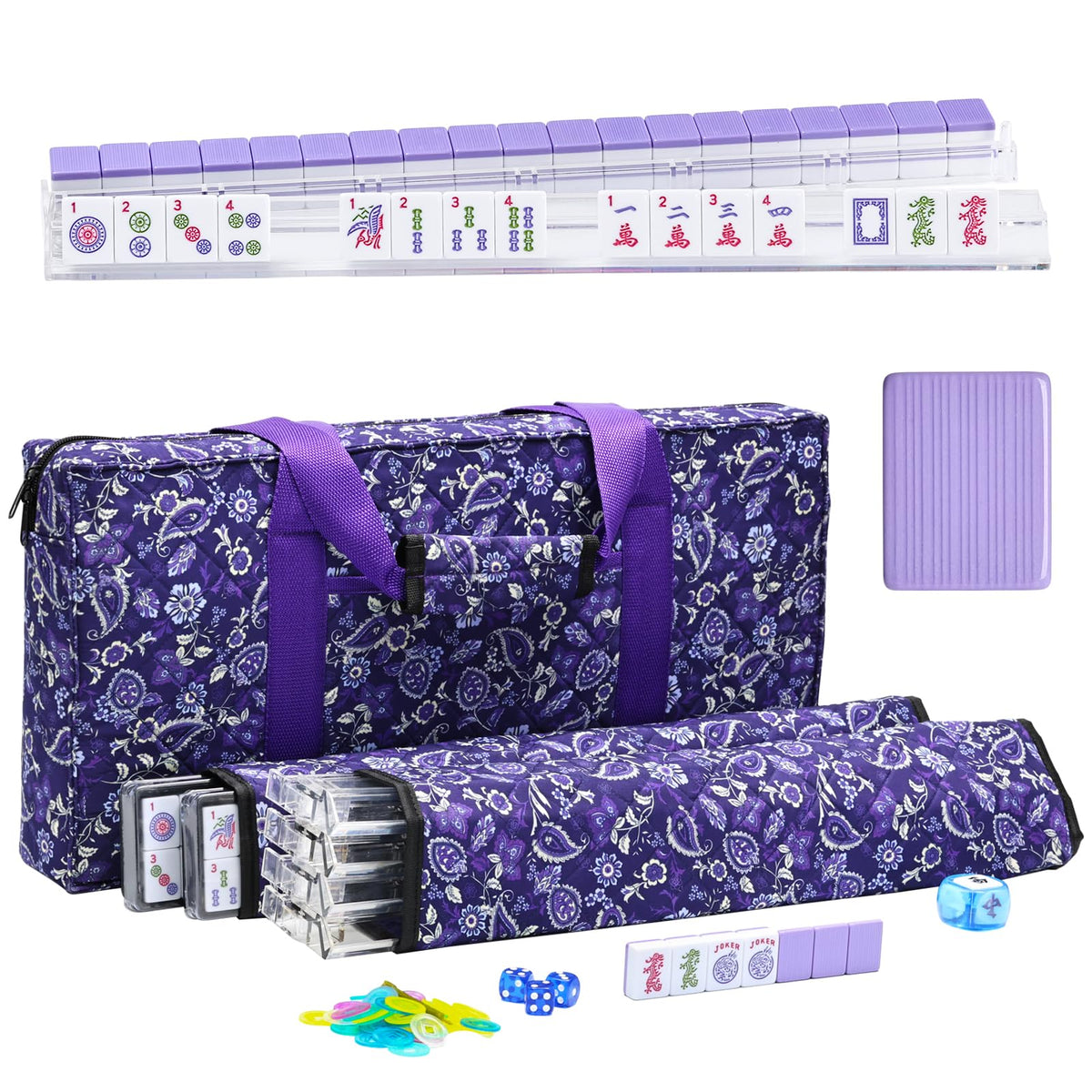 Purple 166 Tile Mahjong Set with Racks and Bag E934692