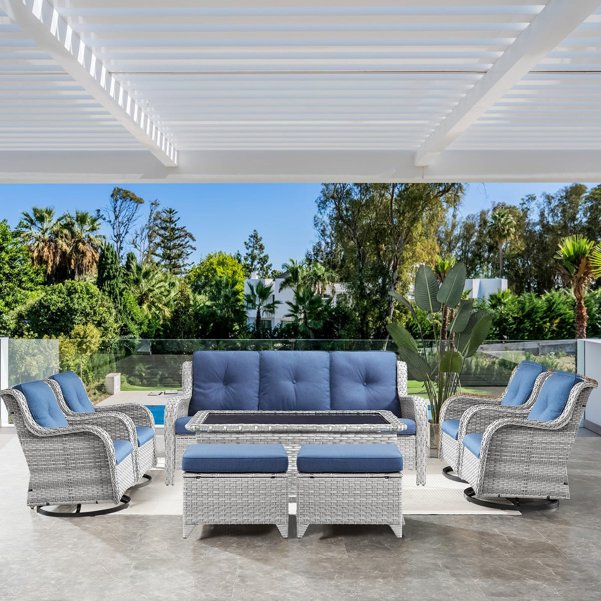8 Piece Wicker Patio Furniture Set with Swivel Rocker Chairs and Coffee Table S707386