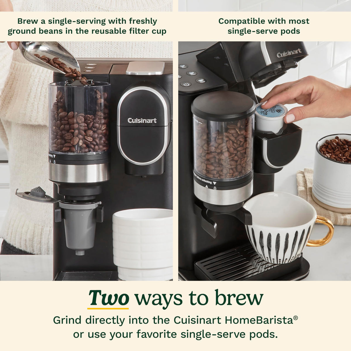 Single-Serve Coffee Maker + Coffee Grinder with 48-Ounce Removable Reservoir, Stainless Steel V435585