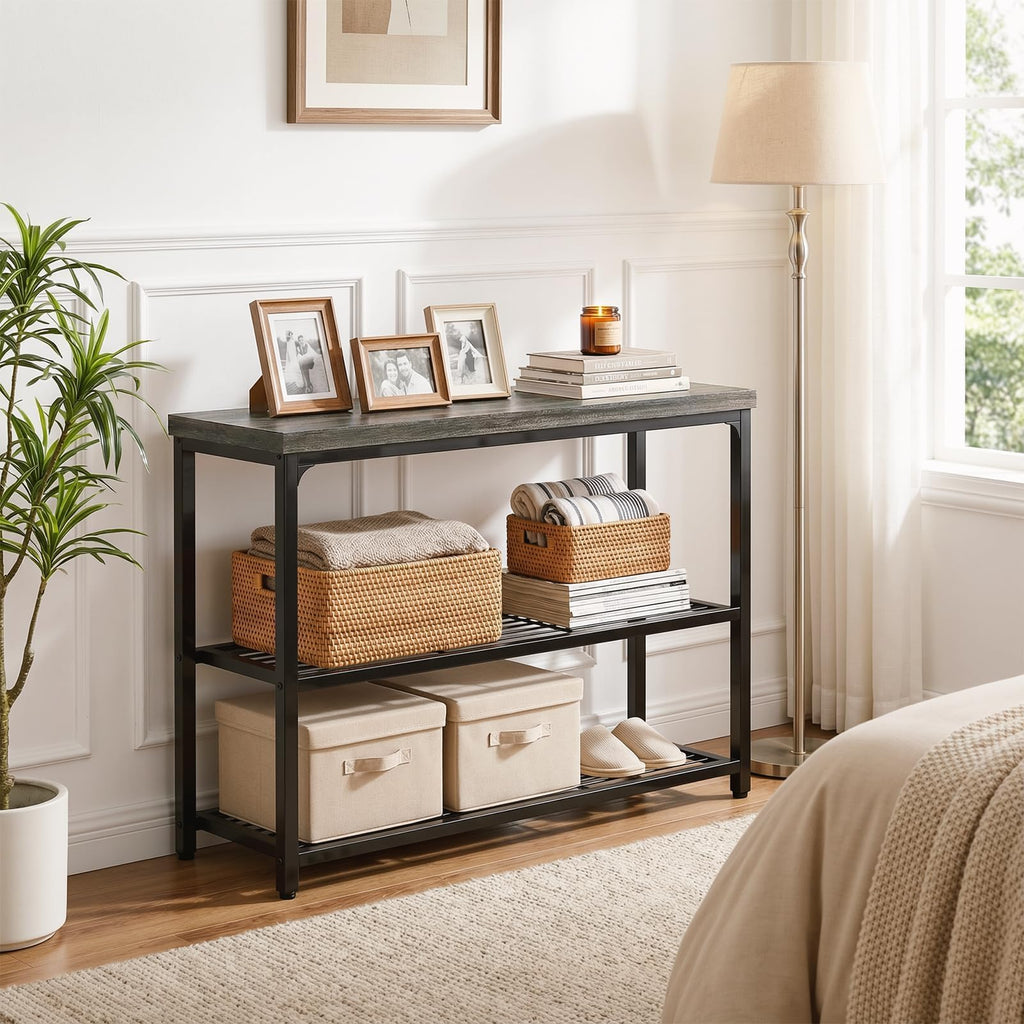 32" 3-Tier Oak Grey Console Table Q327